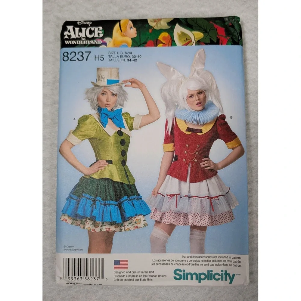 Simplicity 8237 Disney Alice in Wonderland Mad Hatter White Rabbit Pattern 6-14